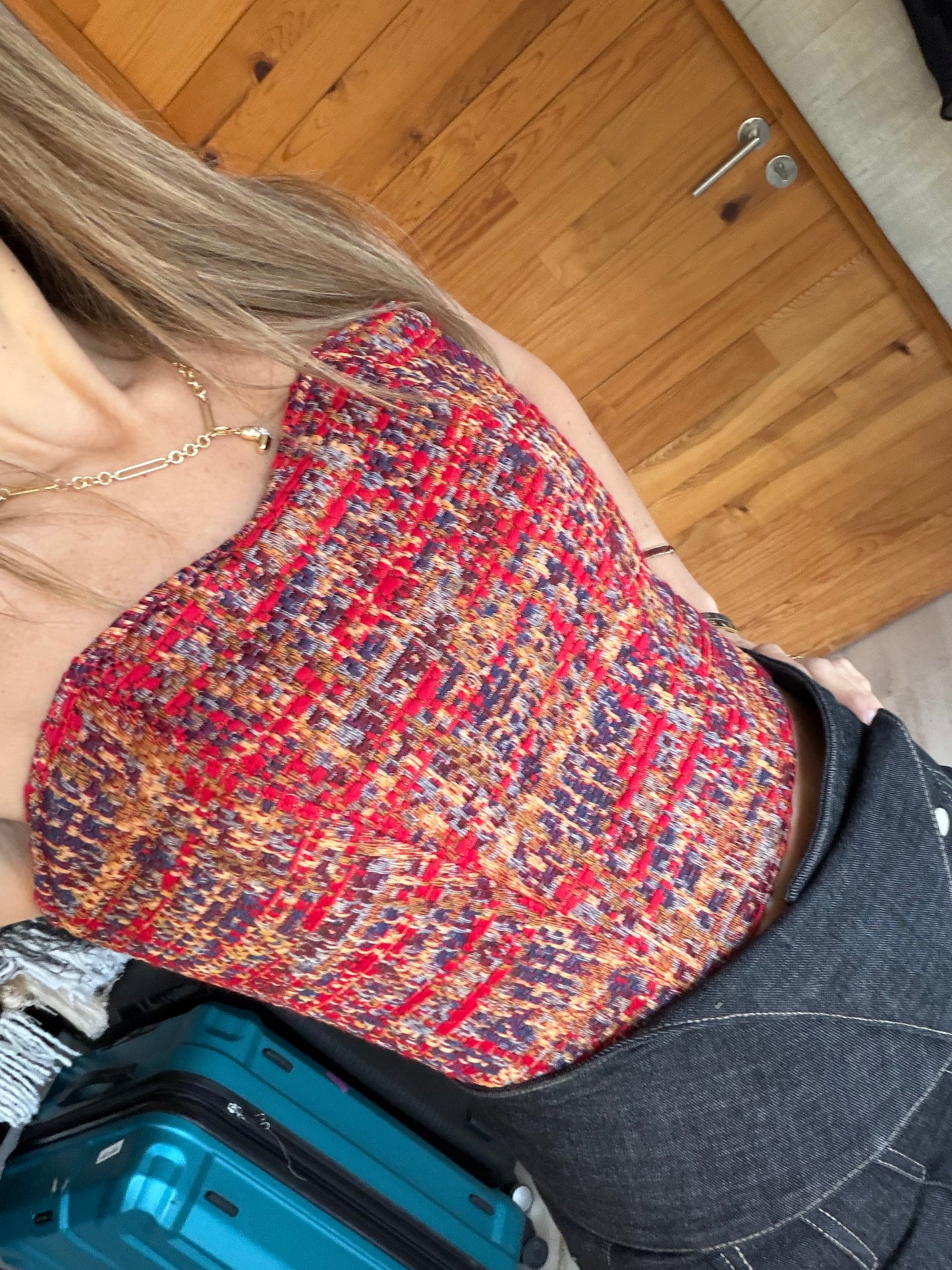 TOP STRAPLESS TWEED ROJO