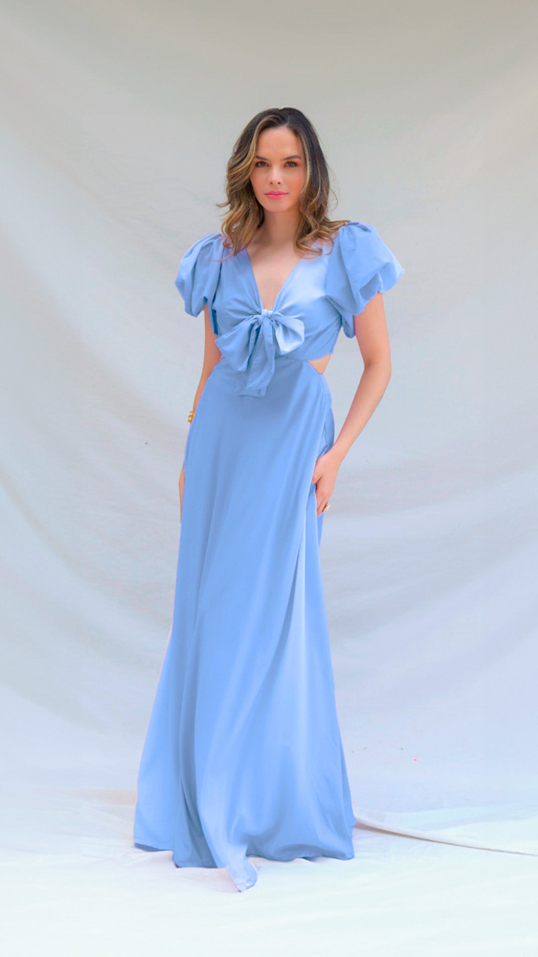 Vestido largo manga corta azul