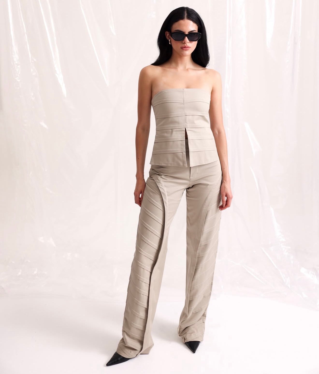Set top y pantalón con diseño en lineas