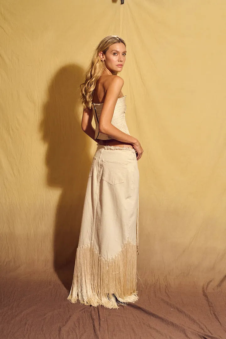 MAXI FALDA DENIM CON FLECOS