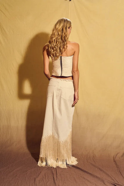 MAXI FALDA DENIM CON FLECOS