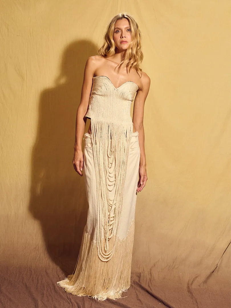 MAXI FALDA DENIM CON FLECOS