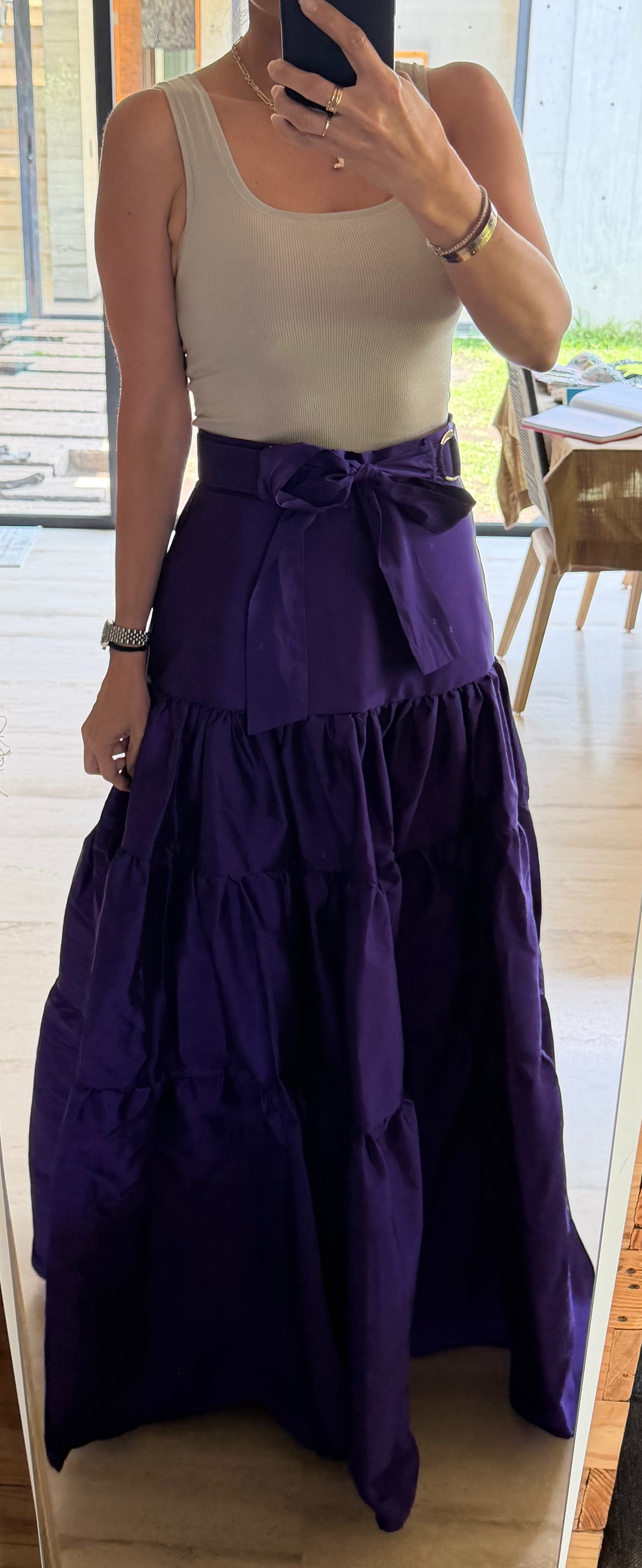 MAXI FALDA TAFETA MORADA CON CINTURÓN