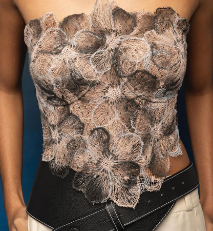 BUSTIER CON FLORES PINTADAS A MANO