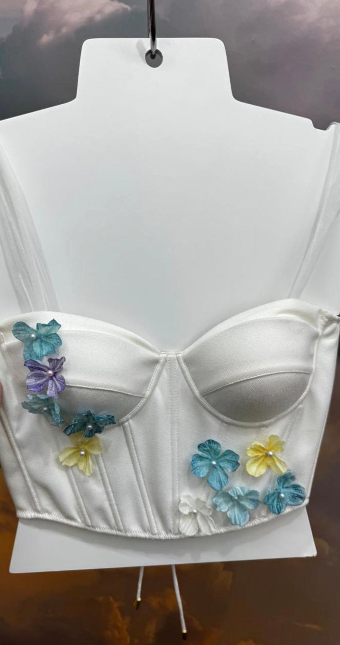 CORSET MARFIL FLORES AQUA