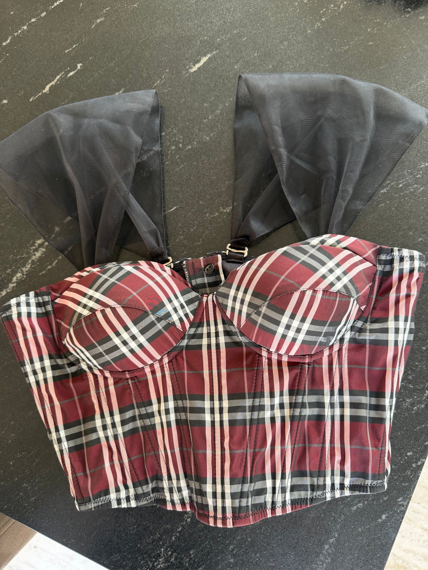CORSET SENCILLO A CUADROS COLOR VINO