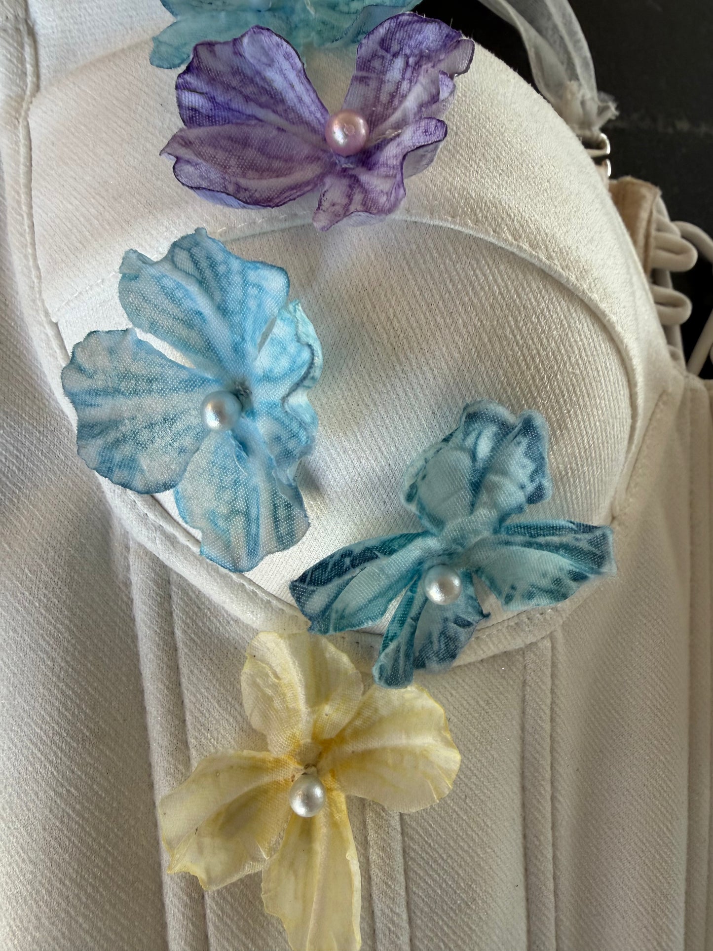 CORSET MARFIL FLORES AQUA