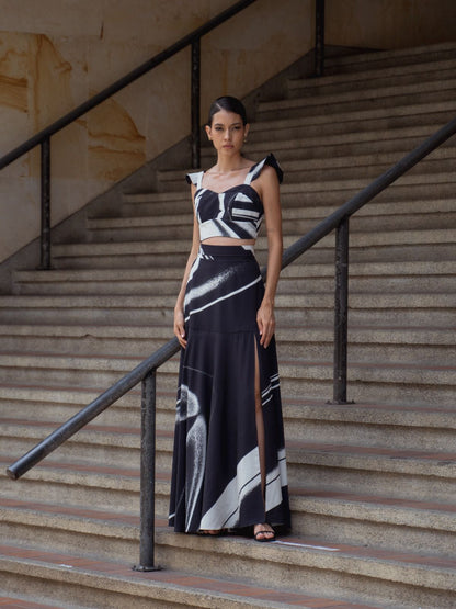 SET MAXI FALDA Y TOP EN SEDA MATE