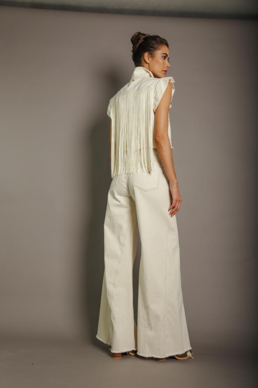 CHALECO MEZCLILLA BEIGE CON FLECOS