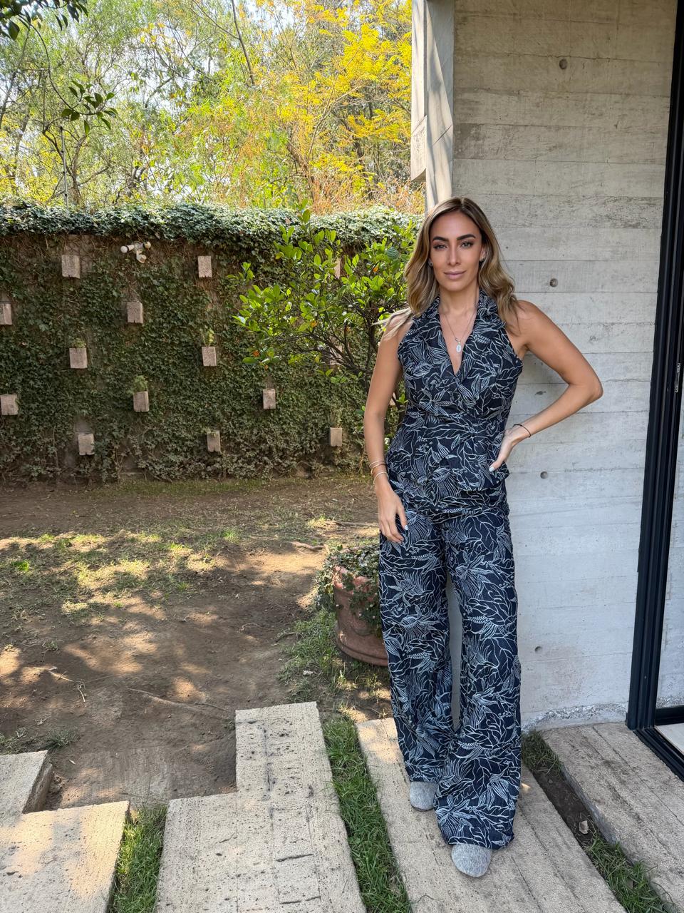 Pantalón en jacquard de mezclilla