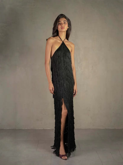 VESTIDO LARGO FLECOS