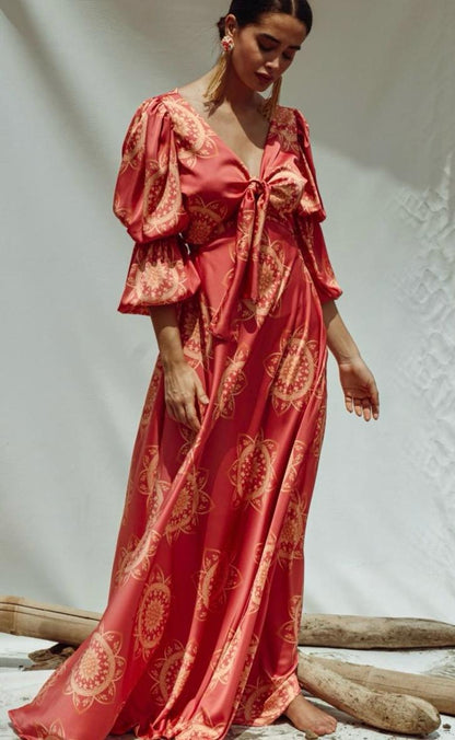 Vestido largo con manga larga naranja