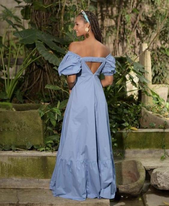 Vestido largo de algodón manga corta